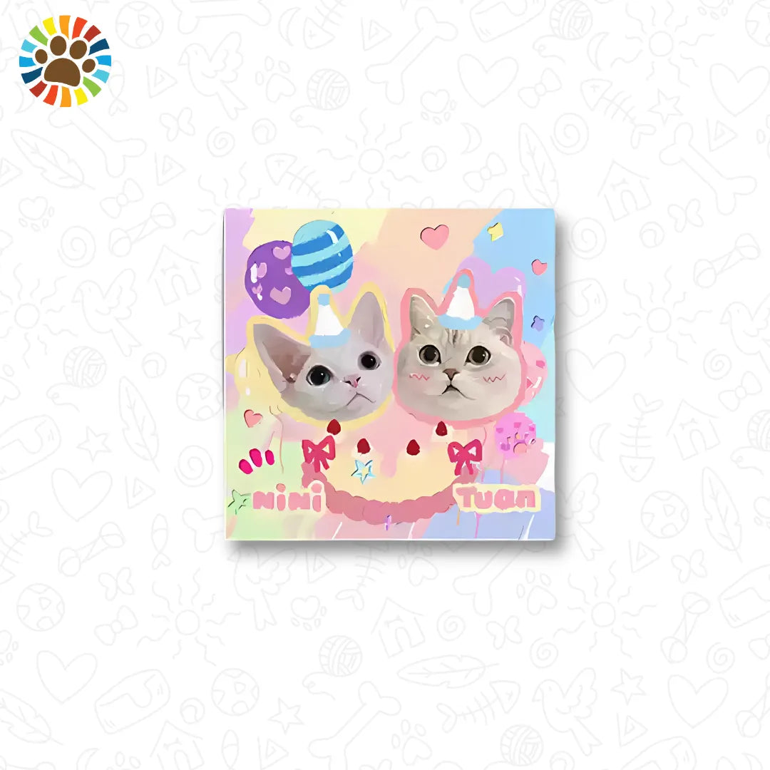 Birthday-themed custom sticker of two cats in pastel tones-personalized gift for pet anniversaries