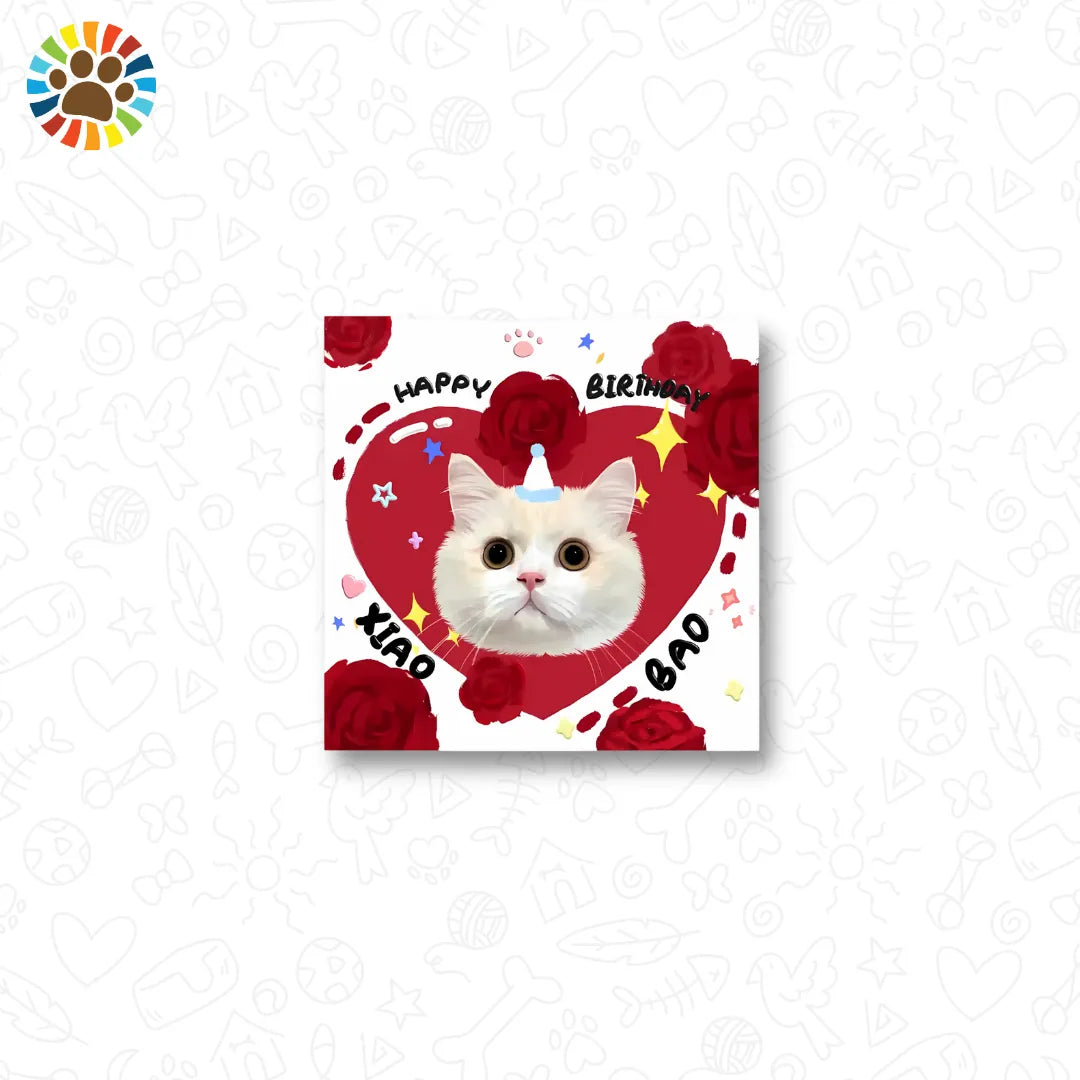 Custom cat birthday sticker with red heart and roses-unique memorial gift for cat lovers