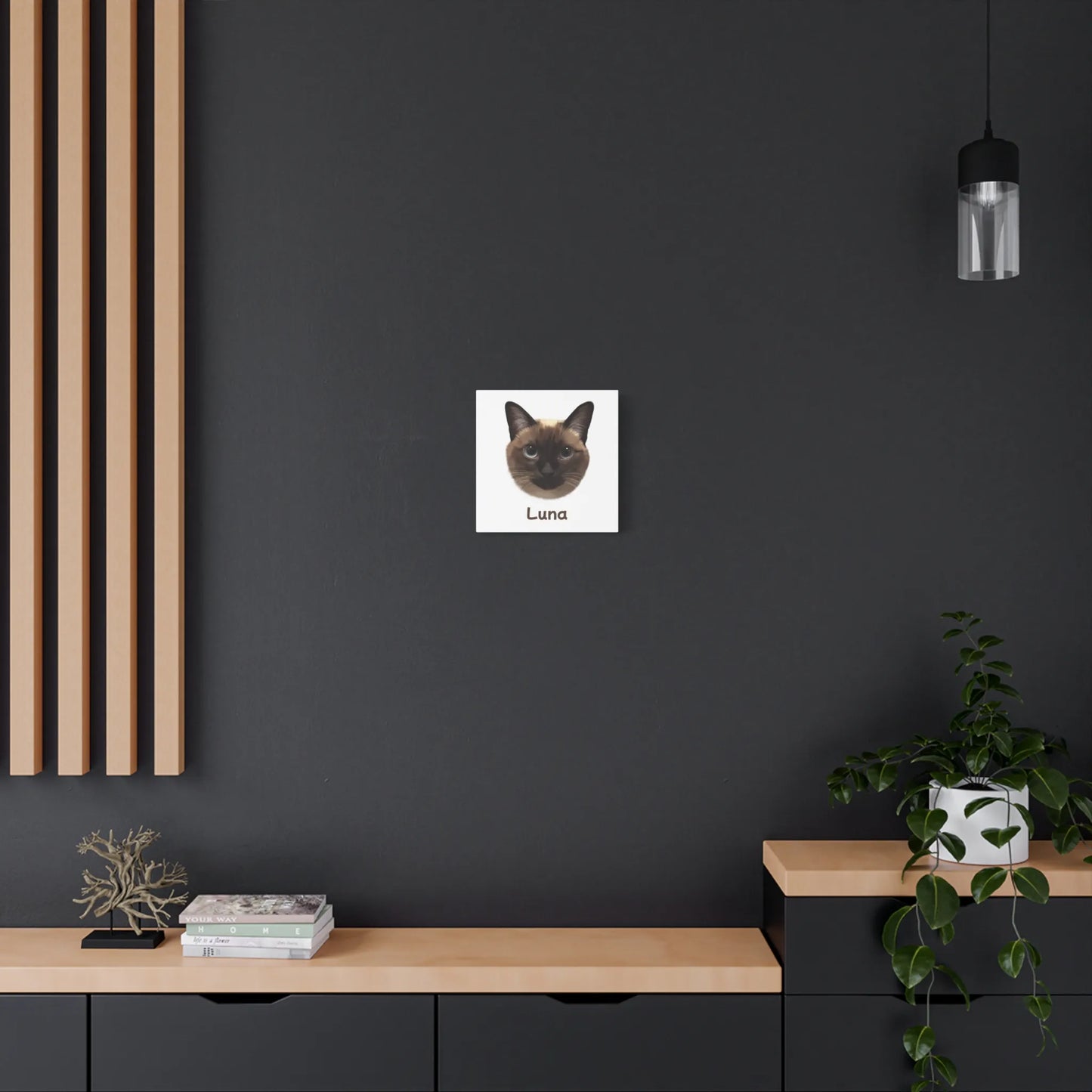 Custom pet wall art featuring Luna the cat-small size canvas, ideal for cozy home decor