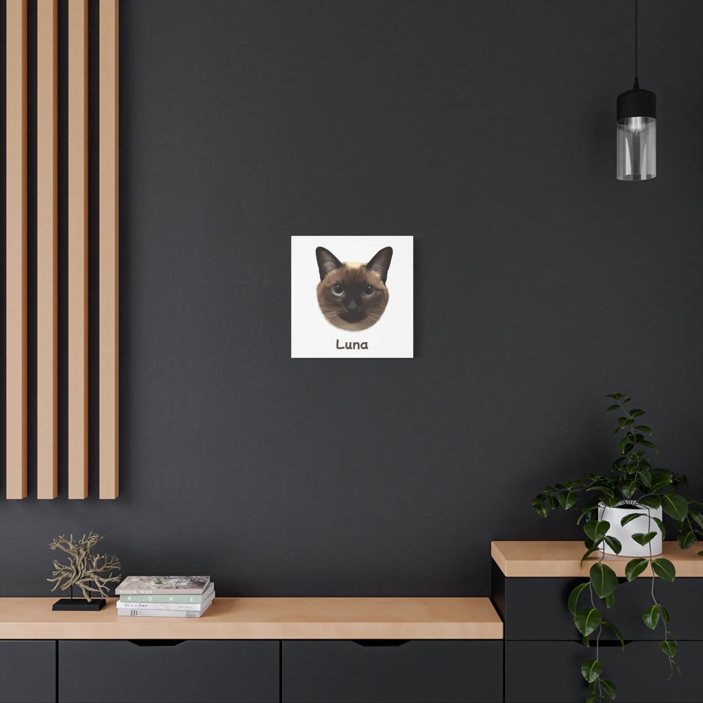 Square canvas featuring Luna the cat- portrait and name-personalized wall art for modern interiors