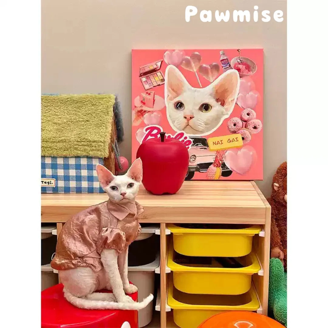 Stylish pink-themed custom canvas portrait of a cat-perfect decor or unique pet gift