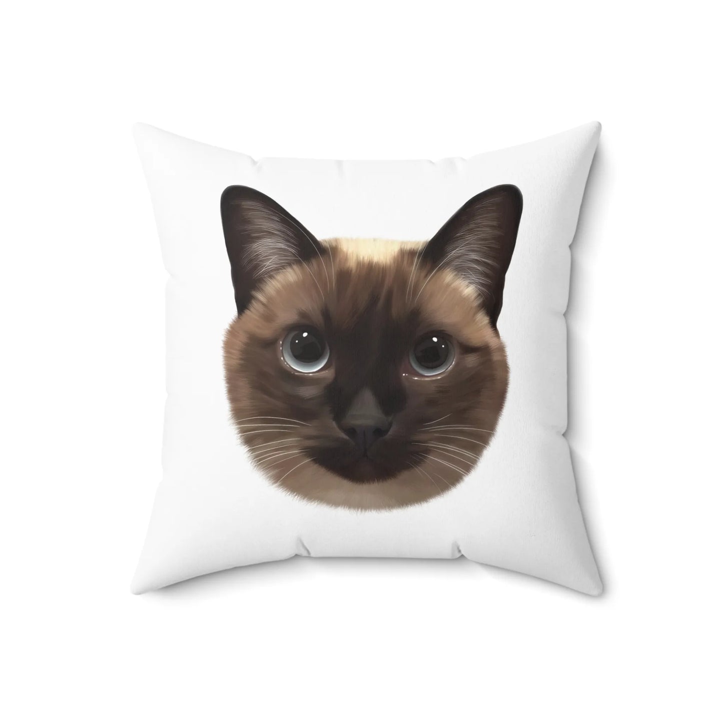 Personalized cat pillow with custom pet portrait on a clean white background by Pawmise