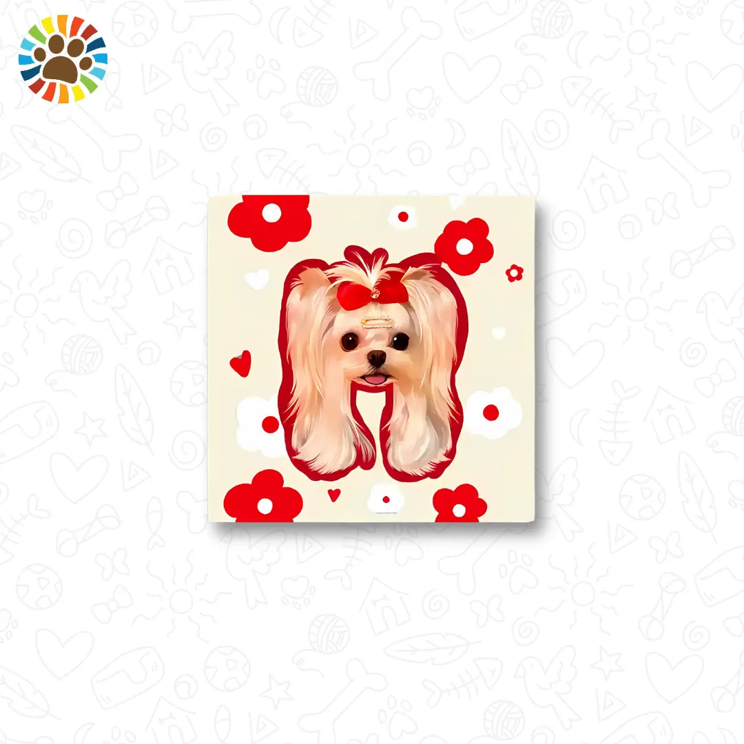 Cute custom dog sticker with red bow and flower pattern-unique and playful personalized pet sticker