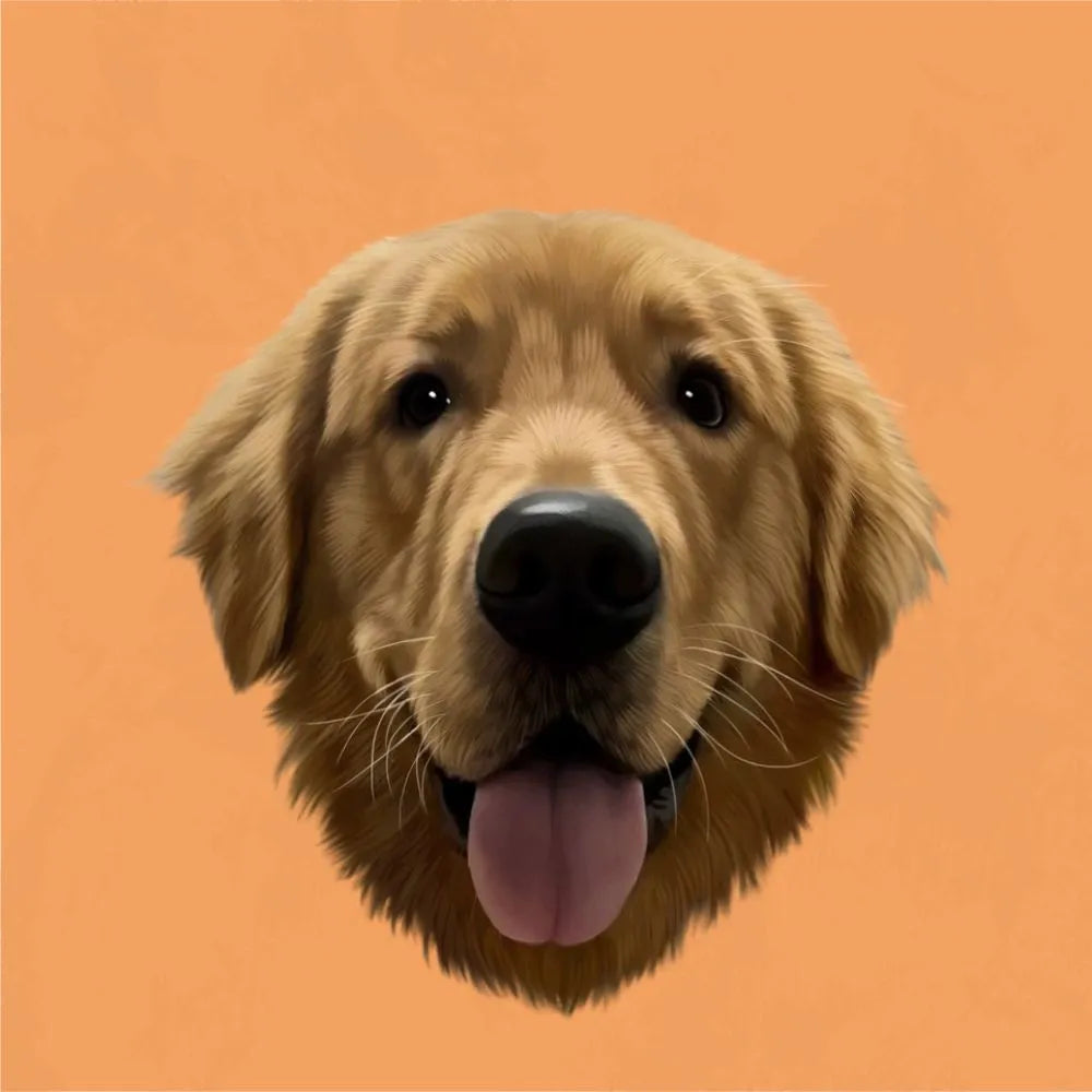 Lifelike custom pet portrait of a Golden Retriever with tongue out, a unique gift for dog lovers and ideal for a personalized dog pillow with photo.