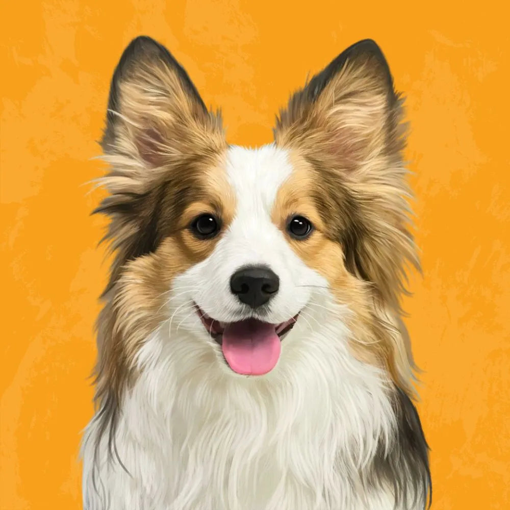 Custom hand-painted smiling Corgi portrait on orange – personalized pet gift for dog lovers, only at Pawmise.