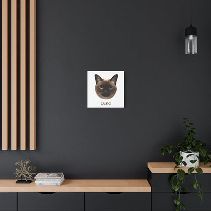 Square canvas featuring Luna the cat- portrait and name-personalized wall art for modern interiors