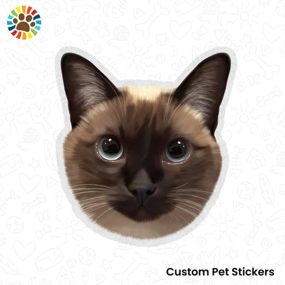Custom cat face sticker illustration with large eyes-perfect personalized gift for cat lovers by Pawmise