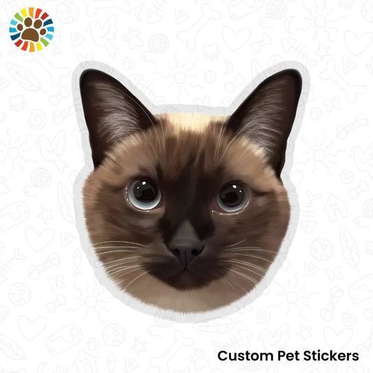 Custom cat face sticker illustration with large eyes-perfect personalized gift for cat lovers by Pawmise