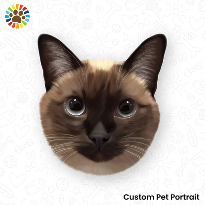 Realistic hand-painted custom portrait of a Siamese cat with blue eyes, suitable for printing on pet gifts or memorial frames.